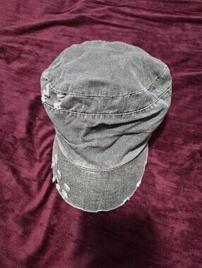 Womena  Washed Gray Military Cadet Cap - Unbranded